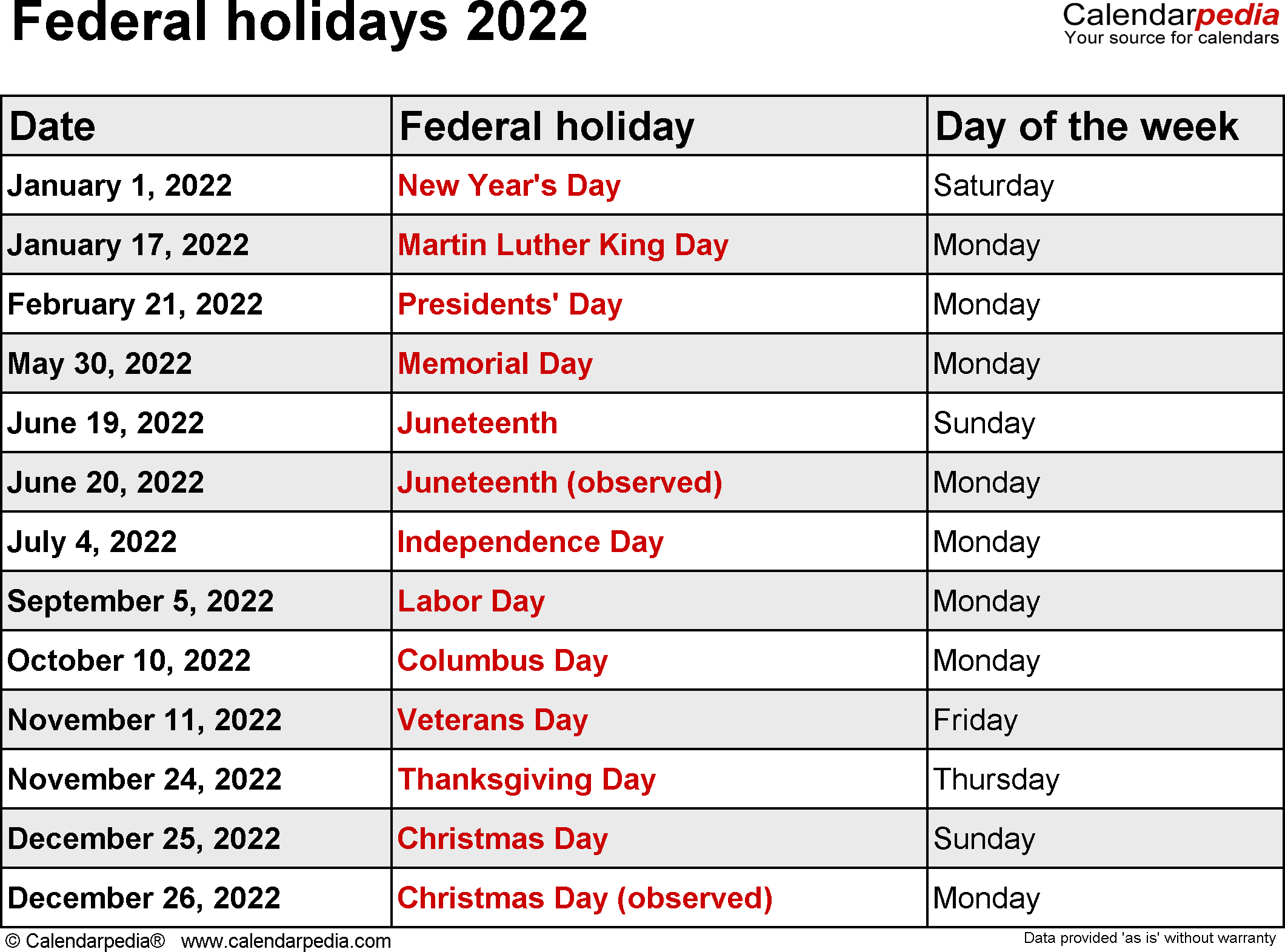HOLIDAYS